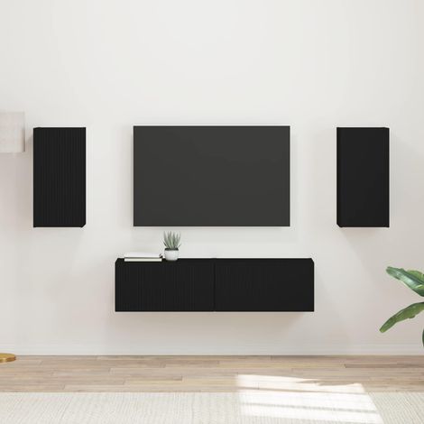 TV-Schrankset 4 pcs Schwarz Holzwerkstoff