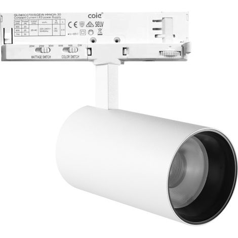 Spot LED triphasé sur rail PowerTempérature de couleur variable 202530W 600040003000K Blanc [ATL080030-T]Greenice