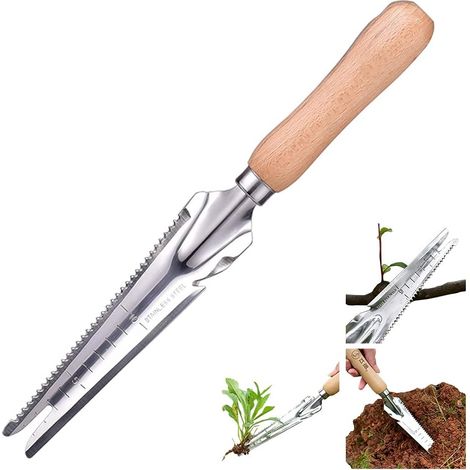 Garden Weeding Tools Stainless Steel Manual Garden Tools Weed Remover Wood Handle Dandelion Hand Weed Puller Tool with Serration and Scale for Yard Farmland Transplant Cultivating Gadgets (1/5)