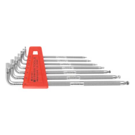 PB Swiss Tools Sechskant-Winkelschraubendreher-Satz, lang, verchromt, 7-teilig