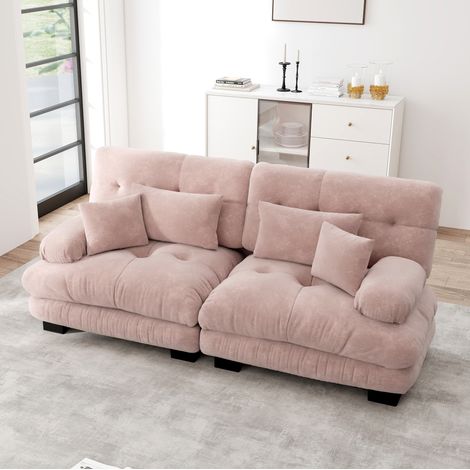 Sofá modular de esquina de 2 plazas, chenilla rosa, 220 x 77 x 81 cm HAVRYA (1/5)