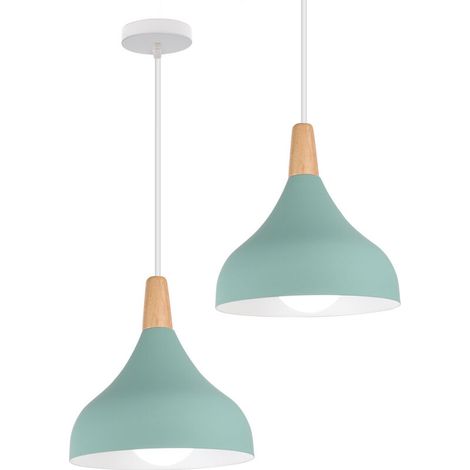 – Lot de 2 lustres suspension E27 ajustables 20x20cm en métal et bois – Tension AC110-240V – Ampoule non incluse – Pour cafés et salons (1/5)