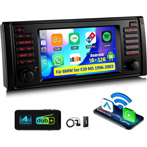 Autoradio 7" Android 14 avec Apple CarPlay, 4+64 Go de RAM, navigation GPS RDS, Wi-Fi et Bluetooth pour BMW Série 5 E39 M5 - 1+32G DAB+ (1/5)
