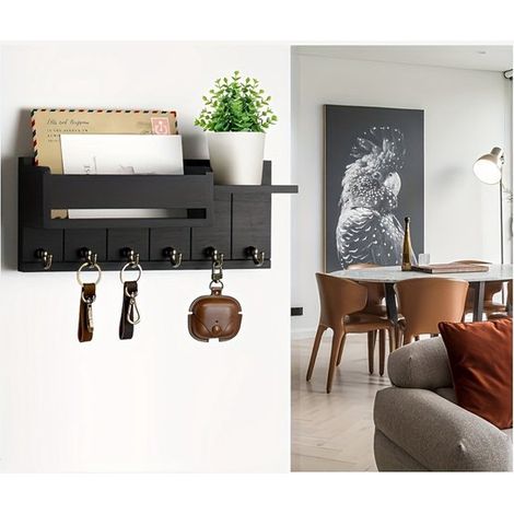 Soporte de pared para llaves，6 ganchos，estante para llaves，estante de almacenamiento，ubicación ideal para la entrada，35127.8cm (1/2)