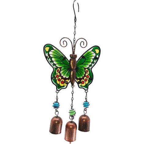 Carillon A Vent - Papillon - Verre Et Metal - Pour Jardin Terrasse Balcon - 36 X 15 X 2 Cm - 1 Piece (1/4)