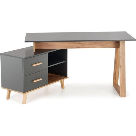 Bureau d'angle anthracite et bois 2 tiroirs 2 niches Vitim XL (1/5)