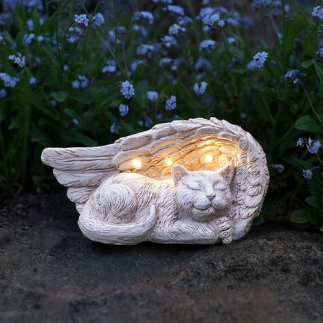 Stone Effect Pet Cat Memorial LED Light 19.5cm Solar Power Outdoor Garden Patio Table Headstone