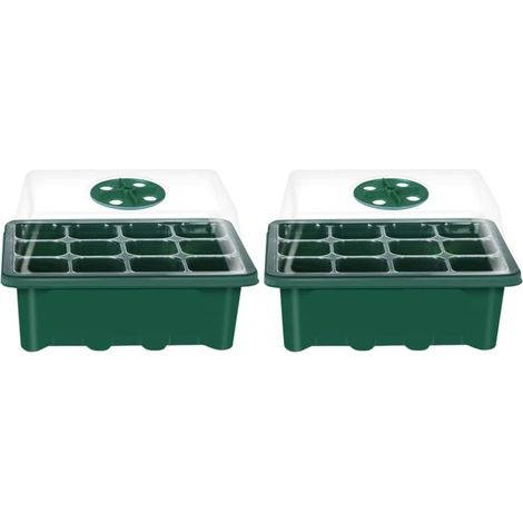 Boîte De Propagation Intérieure - Bac À Semis En Plastique Avec Couvercle Et Aération - Pour Plantes Et Semis - 12 Alvéoles - Lot De 2 (1/5)