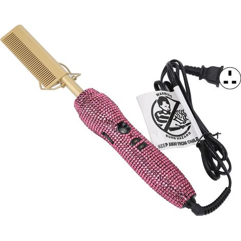 Brosse lisseur cheveux rose rouge, peigne coiffant chauffage rapide avec strass élégants, prise UK 220V (1/5)