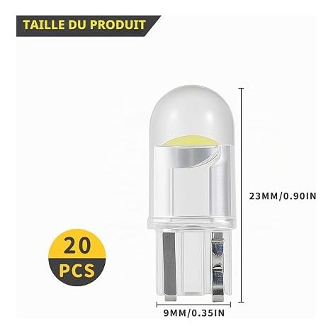 W5W T10 LED Bulbs for Car, White Light, W5w Bulb, Interior Lighting 12V 6500K 120LM COB Bulbs Replacement for 168, 2825, 194 (1/4)