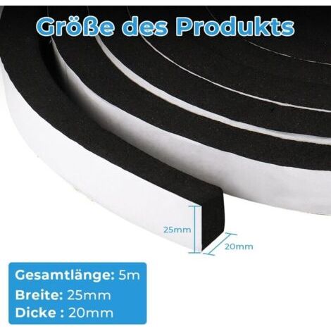 NALOOKAMIC Bande d'étanchéité autocollante en mousse 25 mm (l) x 20 mm (H), caoutchouc mousse autocollant pour porte fenêtre, résistant aux intempéries, anti-collision, isolation acoustique, longueur 