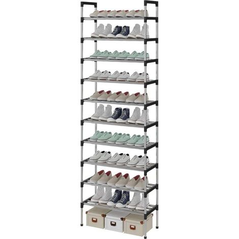 Étagère à Chaussures à 10 Niveaux, Range-Chaussure, Porte-Chaussure, Conception très Robuste,pour 30 Paires de Chaussures, 56 x 30 x 170 cm, pour entrée, Chambre à Coucher (Argent) (1/5)