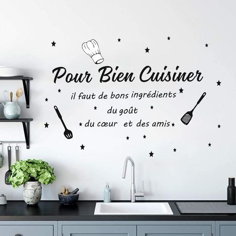 Stickers Mural Cuisine Citation,Autocollant Muraux Lettres Français Noir,Stickers Muraux Décoratifs pour Cuisine,Autocollant Mural Citation et Lettres Restaurant Salon Salle à Manger Décoration (1/5)