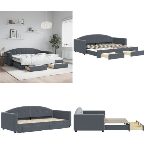 vidaXL Tagesbett Ausziehbar mit Schubladen Dunkelgrau 90x200 cm Samt (1/5)