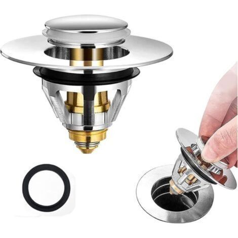 Bouchon de lavabo de salle de bain universel, couvercle de bouchon de trou d'évier escamotable pour trous de drainage de 1,34 à 1,5 pouces, bouchon de style poussoir en acier inoxydable pour évier (1/5)