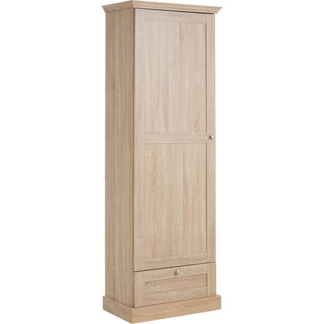 Armoire 1 porte en bois massif – Style campagnard moderne – Tiroir et tringle à vêtements coulissante – Dimensions compactes pour couloir (1/4)