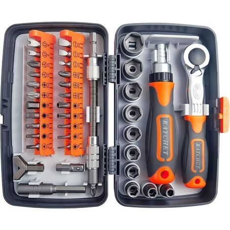 38 en 1 Ensemble Complet D'outils de Réparation de Maisons, Boite à Cliquet Tournevis Multifonction, Coffret Tournevis Cle a Cliquet Coffret, pour Meubles, Voiture, Électronique (1) (1/5)