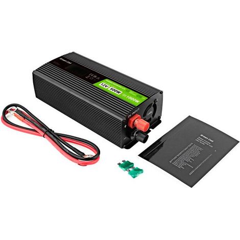 Green Cell KFZ Spannungswandler Power Inverter 12V  230V 500W/1000W USB/Steckdose/Display Black