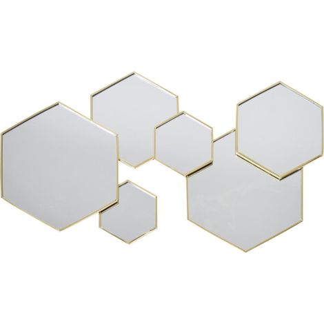 Lot de 6 Miroirs Muraux "Hexagonal" 57cm Or (1/3)