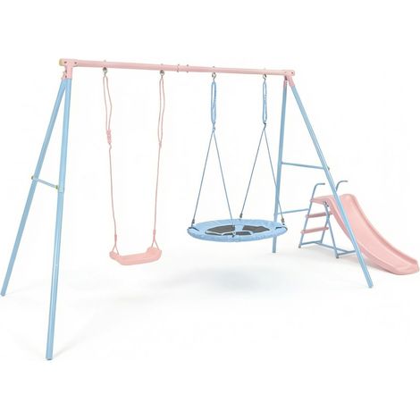 Altalena per bambini con 2 sedili e scivolo in acciaio e HDPE 330x136x180 cm HOMVRA (1/5)