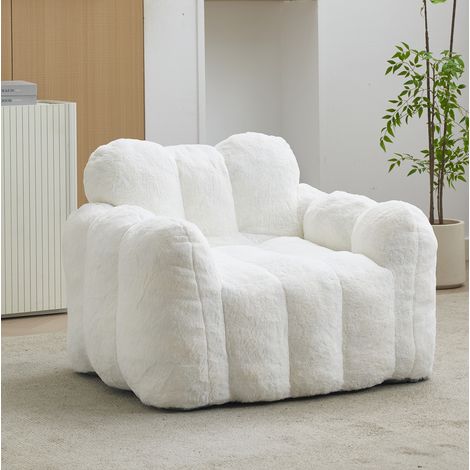 Pouf a forma di fiore per soggiorno e camera da letto, design leggero e confortevole, tessuto felpato bianco (1/5)