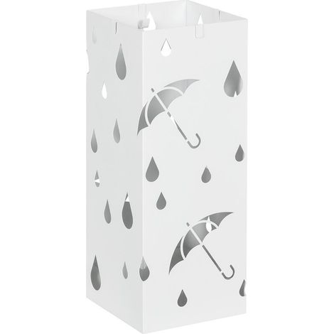 Porte-parapluie support à parapluie carré en acier avec 4 crochets et bac de récupération d'eau amovible blanc