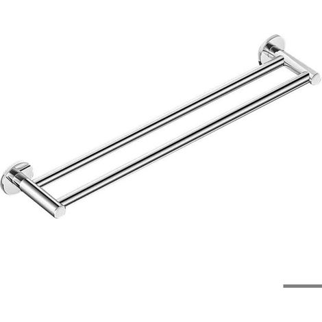 Porte-serviettes mural en acier inoxydable - MICH - 60 cm - Argent/Chrome - Double barre - Installation murale (1/4)