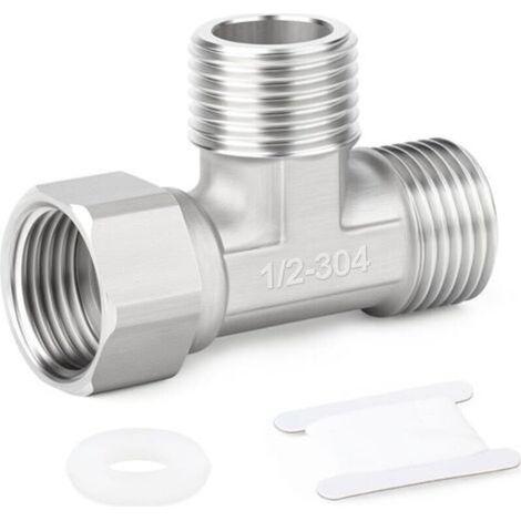 1pcs 304 Stainless Steel 3 Way Movable Flexible Tee Connector, 1/2" Male Tee Fitting for Sprayer, Angle Valve, Shower Arm (1/5)