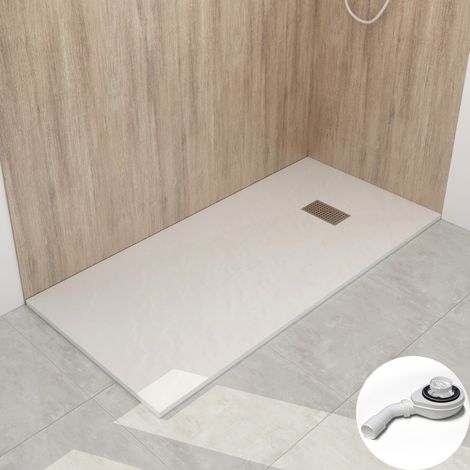 WITEN&NOCK 180x70 cm Design SMC Duschwanne Weiß Steinoptik mit Siphon 90mm