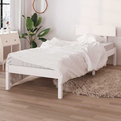 Cadre de lit 90 x 190 cm avec tête de lit, pin massif blanc, sans matelas, 14.75kg - PANGIVO (1/5)