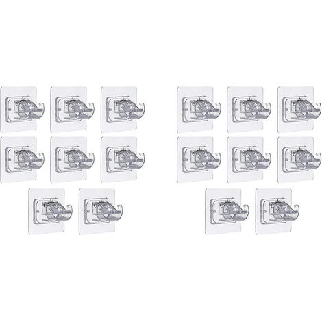 16 pezzi di staffe autoadesive per asta per tende, senza foratura, staffe per aste per tende, ganci regolabili senza chiodi, ganci per riporre oggetti, morsetto (1/5)