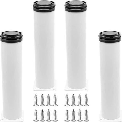 4x Pieds de Meuble Reglable Pieds de Table en Acier Inoxydable avec Vis Blanc - 30cm