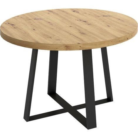 Dmora - Table fixe Carone, Table de salle à manger polyvalente, Table ronde pour la cuisine ou la salle à manger, 120x120h75 cm, Chêne Nodi, avec emballage renforcé (1/4)