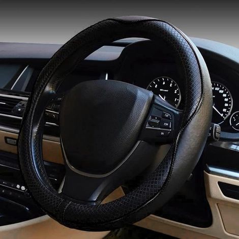 Funda para volante de coche - Funda para volante - Agarre mejorado - Piel sintética de alta calidad - 37-39 cm - Negro (1/5)