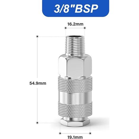 2 pièces 3/8" BSP mâle Raccords de tuyau d'air, Raccord rapide de conduite d'air pour l'industrie, Kit de réparation de tuyau de compresseur pneumatique (1/5)
