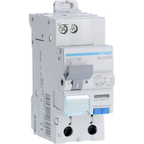 disjoncteur différentiel 16a 3ka 30ma type ac bi-polaire hager vis-vis