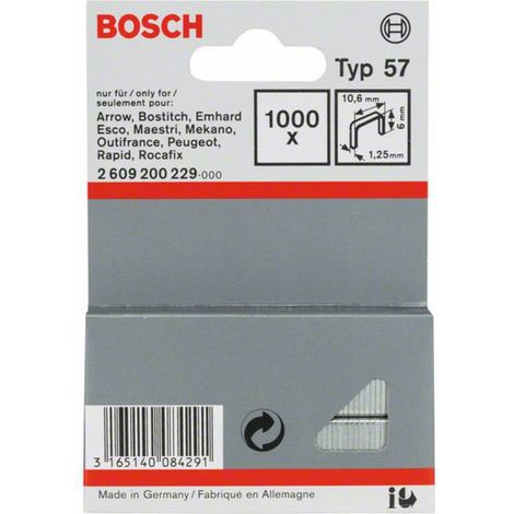 Bosch Accessories 2609200229 Graffette filo piatto tipo 57 1000 pz. Dimensioni (L x L) 6 mm x 10.6 mm (1/2)