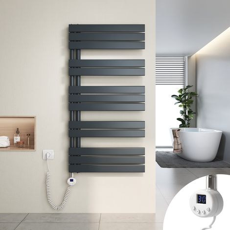 Heilmetz Secador de Toallas Eléctrico, Secador de Toallas Plano con Elemento Eléctrico Temporizador, Conexión Lateral,120x60cm, 600W, Antracita (1/5)
