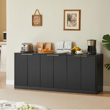 Moderner Sideboard mit 6 Türen, Aufbewahrungsschrank, für Wohnzimmer, MDF, Schwarz, 170 × 40 × 70.5 cm (1/5)