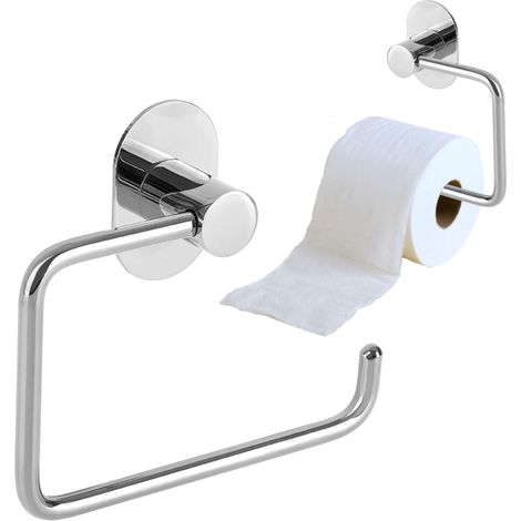 Toilettenpapierhalter für WC, Wandmontage, selbstklebend, anschraubbar, Chrom (1/3)