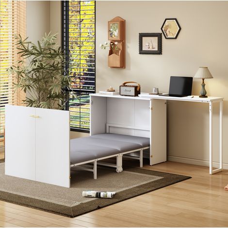 Cama abatible con escritorio giratorio y colchón OKMYHOME (1/5)
