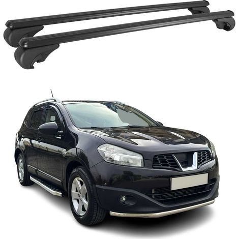 OMAC Barres de toit en aluminium pour Nissan Qashqai J10 +2 2007-2013 – TÜV / DIN 75302:2019 – Antivol inclus – Charge max 75 kg – 2 barres Noir (1/4)