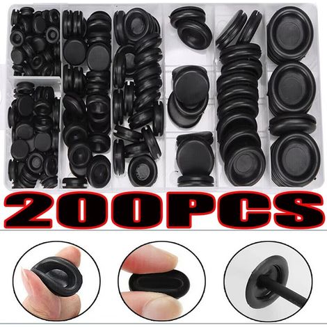 Kit de 200 protections de câbles en caoutchouc étanche, 7 tailles – Passe-câbles pour prises électriques et conducteurs – 200 pièces (1/5)