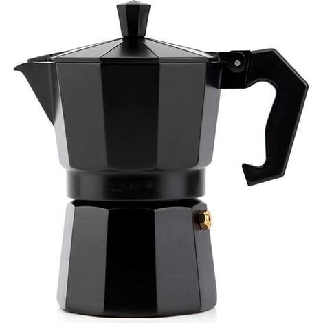Moka Pot 150ml Aluminium - Cafetière Italienne pour Maison, Bureau et Camping - Distribution Uniforme de la Chaleur - Noir (1/5)