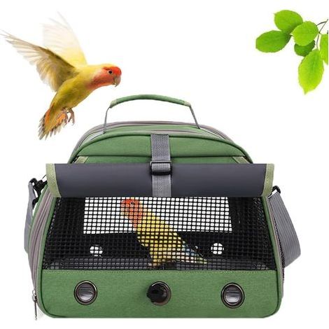 Vogeltragetasche mit Sitzstange, Seitenfenster und atmungsaktivem Netzgewebe, für Wellensittiche und kleine Papageien (1/5)