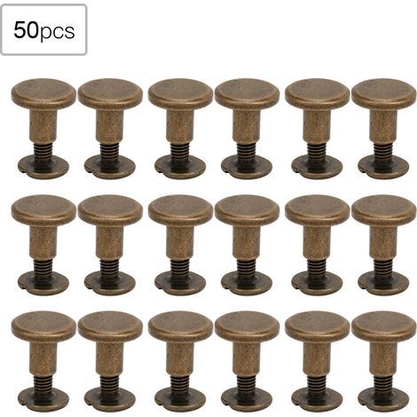 50 Pièces Rivets Plats en Cuivre Pur 8mm pour Reliure de Carnets, Kit de Vis pour Bracelets en Cuir Bronze (1/5)