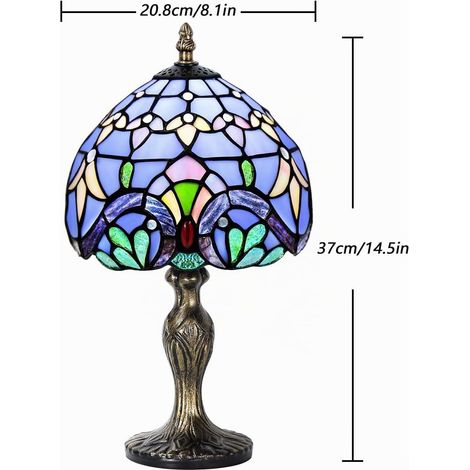 Lampe de table vintage en vitrail, style Art déco (bleu baroque) Lampe de chevet style vitrail, idéale pour la chambre, la table de nuit, le bureau ou le cabinet de travail. Ampoule E27 non fournie. (1/4)