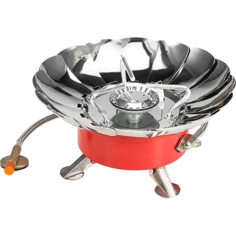 Réchaud à gaz à allumage piézoélectrique avec tuyau allongé, idéal pour la cuisine en extérieur, coupe-vent, pliable, pour le camping, les pique-niques et les barbecues. Réchaud de cuisine portable. (1/5)