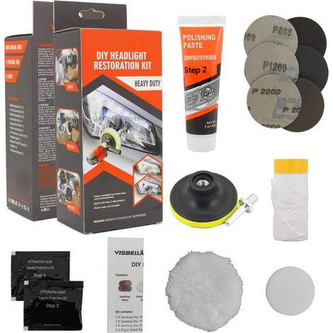 Kit preparazione fari, kit riparazione fari auto moto lucidatura, riparazione graffi, ingiallimento, ossidazione, sfocatura (1/5)