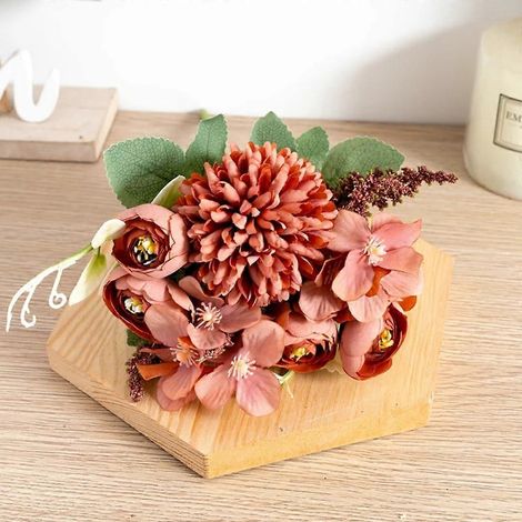 Bouquet de roses, pivoines et hortensias artificiels en mousse - Décoration Noël, mariage, scrapbooking, accessoires DIY - Orange Automne (1/4)